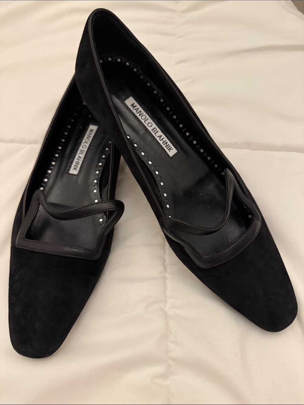 Manolo Blahnik Black Suede Pointed-Toe Loafers